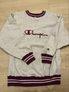 90sチャンピオン リバースウィーブusa製 グレー 紫刺繍ロゴM