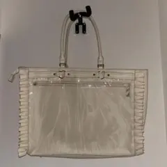 ザッカマート A3 ハートバックルフェイクレザーフリルトートバッグ ホワイト