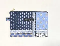 ポーチ　01プロヴァンス調　ネイビー×ブルー花柄　通帳お薬手帳入れ　ハンドメイド