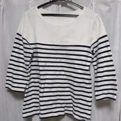 CLOSSHI ボーダー 七分丈 カットソー ホワイト×ネイビー Мサイズ