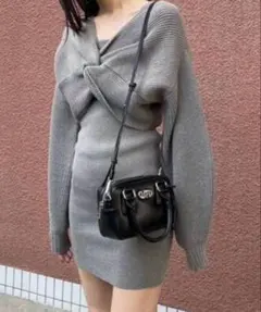 EMODA ミニ　ニットワンピ　グレー