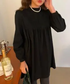 美品 Didot.showroom 長袖タックチュニックワンピース ブラック