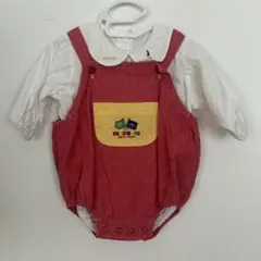 ミキハウス レトロだるまオール 85 (ブラウス付き) 赤 夏服 ロンパース