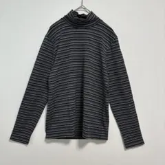 ユニクロ レトロ　ボーダー タートルネック ロンT L 綿混 薄手　冷房対策