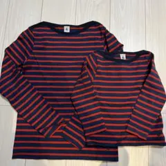 PETIT BATEAU ネイビーと赤のストライプ 長袖カットソー 2点セット