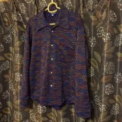 BEAMS 長袖シャツ M ネイビー/マルチカラー デザインシャツ