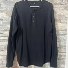 UNIQLO ブラック M ヘンリーネック長袖カットソー