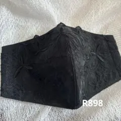 【ハンドメイド】R898 光沢フラワー刺繍レースマスク　ブラック黒