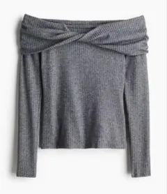 H&Mオフショルダー リブニットトップス グレー