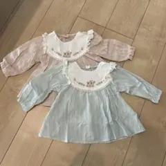 ウサギ刺繍付き長袖トップス2枚セット