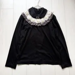 美品✨トリココムデギャルソン パールフリル装飾襟 長袖トップス S ブラックのサムネイル