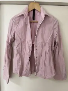 【美品】wjk フックシャツ ストレッチ 淡いピンク しわ加工 Mサイズ相当