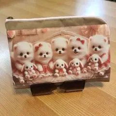 ハンドメイド　L字ファスナーポーチ　わんこ柄（ポメラニアン？）