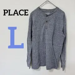PLACE 【L】ボタン付きヘンリーネック 長袖 トップス 10/12 グレー