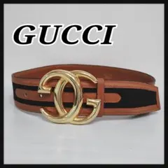 GUCCI バックルベルト ブラック×ブラウン ゴールド GGキャンバス