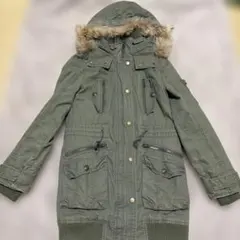 ファー付きオリーブグリーンモッズコート M