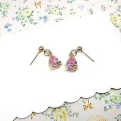 No.1016☆雫×フラワー（ピンク） ピアス イヤリング マスクチャーム