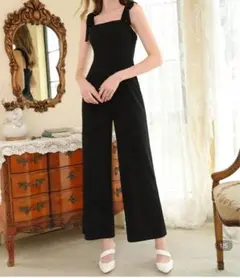 新品　美品　ワンピース　オールインワン　ネイビー　リボン　パンツ　ワイドパンツ