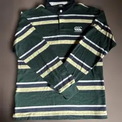 カンタベリーマルチボーダーロゴ刺繍ラガーシャツXL緑黄紺白・オールブラックス桜