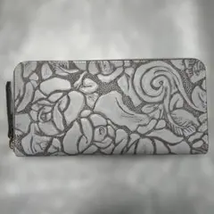 新品♥Buona Fortuna 通帳入れ長財布 レザー 花柄 型押し ベージュ 