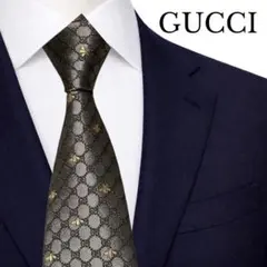 GUCCI グッチ　ネクタイ　ブラウン　bee　蜂　GG　茶色
