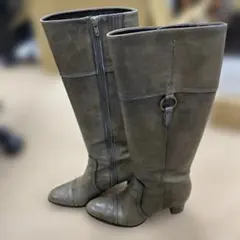 オリーブグリーン レザー ロングブーツ