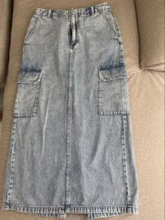 GU デニム ロングスカート カーゴポケット付き　Ｌサイズ