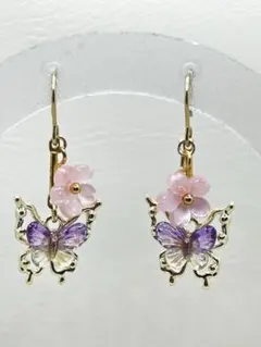 蝶々×桜ピアス ゴールド
