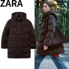 ZARA セミロング丈ラバー加工ウィンドプルーフアノラック　ブラウン 新品のサムネイル