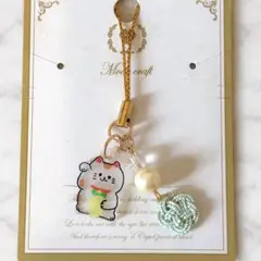 ハンドメイド 水引 チャーム ストラップ 梅結び 招き猫