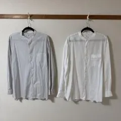 ユニクロ スタンドカラーストライプシャツ＆ホワイトシャツ　2枚セット