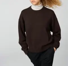 UNIQLO スムースコットンクルーネックセーター L ブラウン