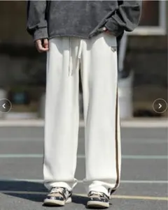 ワイドシルエット　ロゴ　ライン　カルゼ　スウェットパンツ　Xlサイズ