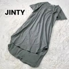 【ジンティー】半袖Tシャツ ワンピース サイドスリット カーキ M