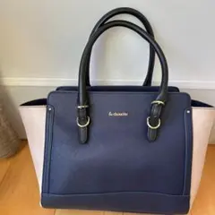 【人気色】& chouette ネイビー ベージュ トートバッグ　バイカラー