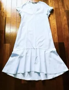 ZARA フリル袖 水色 ロングワンピース アシンメトリー Mサイズ