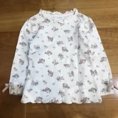 māmāraku 花柄リブ編みスカラップ裾長袖カットソー 110