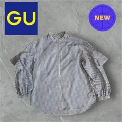 【美品】GU レディース ストライプ フリル 長袖シャツ Sサイズ