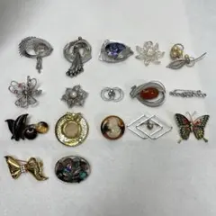 【T】レディース ブローチ ヴィンテージ風デザイン17点セット　メッキ