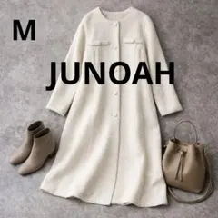 n376【JUNOAH】ツイードノーカラーコート フレアのサムネイル