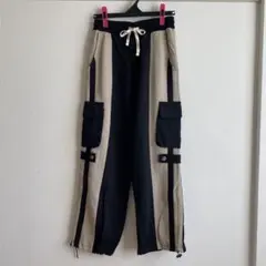 カーゴパンツ 黒とベージュ ストライプ