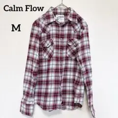 【Calm Flow 】チェックシャツ 長袖シャツ Mサイズ 赤系 綿100％
