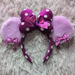 ディズニーリゾート　ミニー　紫　ピンク　水玉　イヤリング付カチューシャ