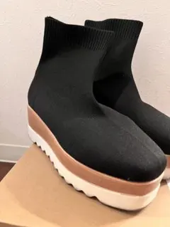 ソックスブーツ 靴 シンプル ニットブーツ厚底ヒール カジュアル