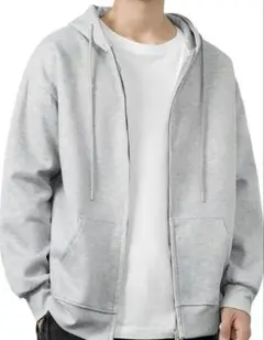 メンズフルジップ Mサイズ スウェットフーディ グレー 裏起毛