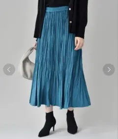 新品　UNTITLED スエード調　ランダムプリーツスカート　グリーン　01 S