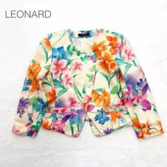 レオナール ジャケット【L】花柄 総柄 金ボタン シルク 絹 美品 派手 高級のサムネイル