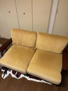 【幅135cm】Basquiat 2人掛けコーデュロイソファ　イエロー　黄色