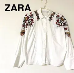 ZARA ザラ 花柄・蝶刺繍 ドルマン シャツブラウス 比翼仕立て XSのサムネイル