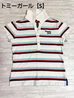 レディースtommy girl ストライプ 半袖ポロシャツ【S】